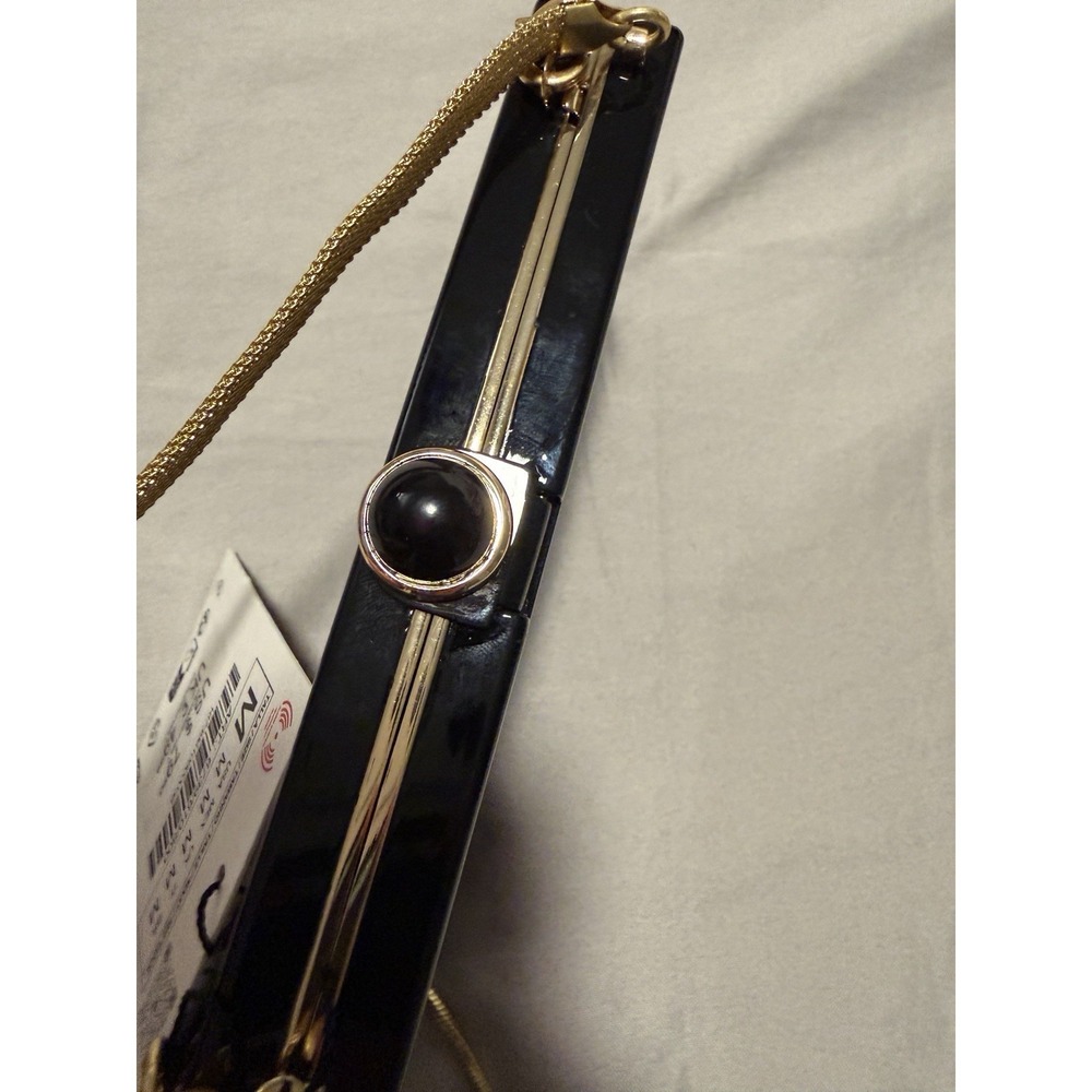Zara Mini Copper Clutch Purse Metal Black Gold Old Money Luxury Hard Rigid - Picture 5 of 9